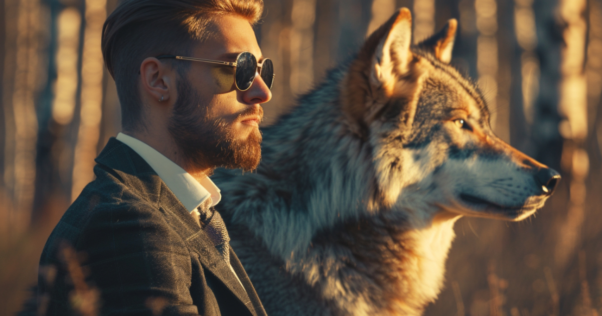 How to be an alpha male in modern society: An Man and an alpha wolf