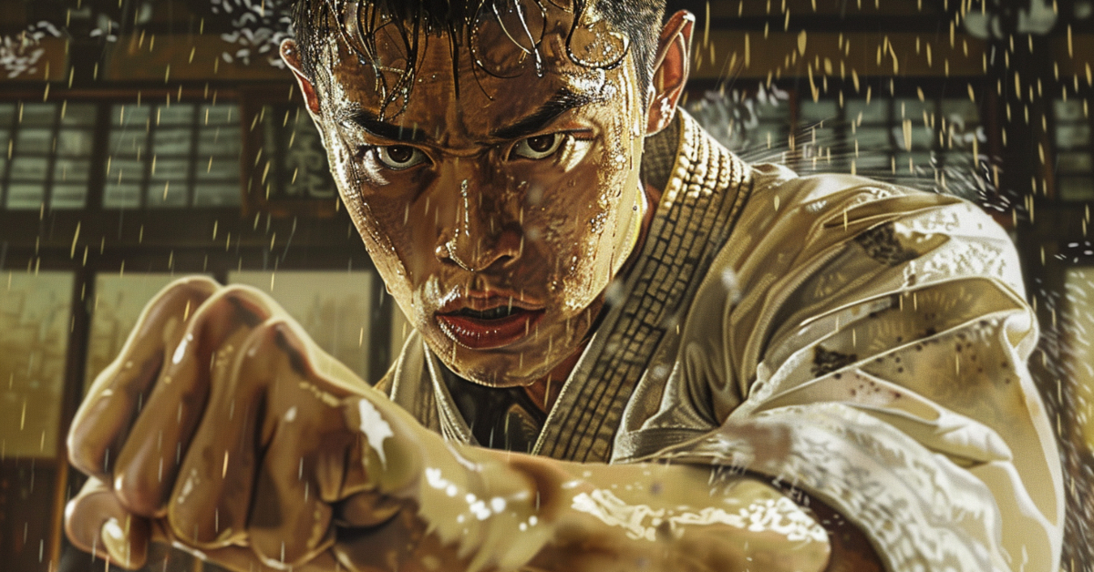 A young man in his 20s perfects his striking technique under the guidance of his experienced master, exemplifying the dedication required in mastering the best combat sports for men. The close-up image captures the intensity and precision of their training, highlighting the mentor-student relationship crucial in combat sports development.