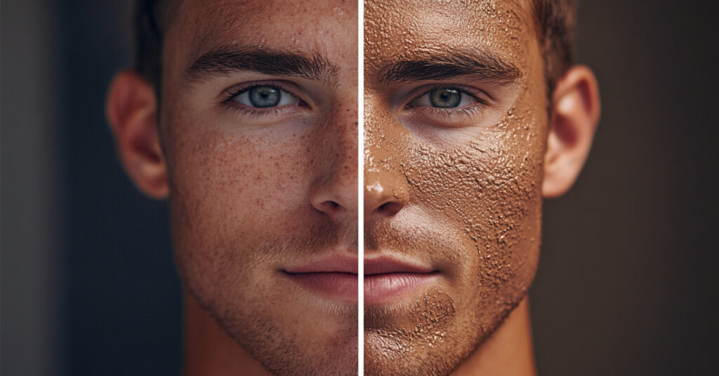 Before and after: Man's skin transformation using clay face mask