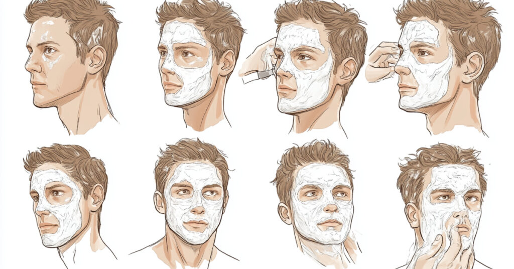 Step-by-step guide: Man's skincare routine featuring face mask application