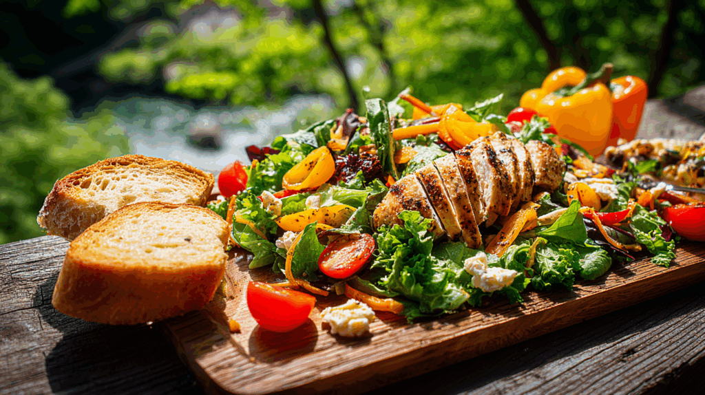 Simple, healthy summer meal on a sunlit table, perfect for active men