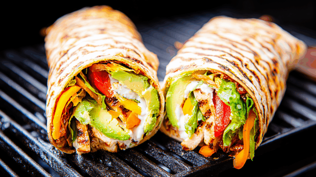 Whole wheat wrap filled with turkey, avocado, and greens—light, portable summer meal for active days