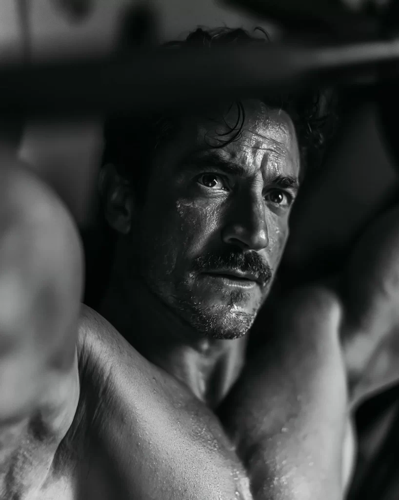 Man performing bench press exercise with proper form for summer recomposition training program